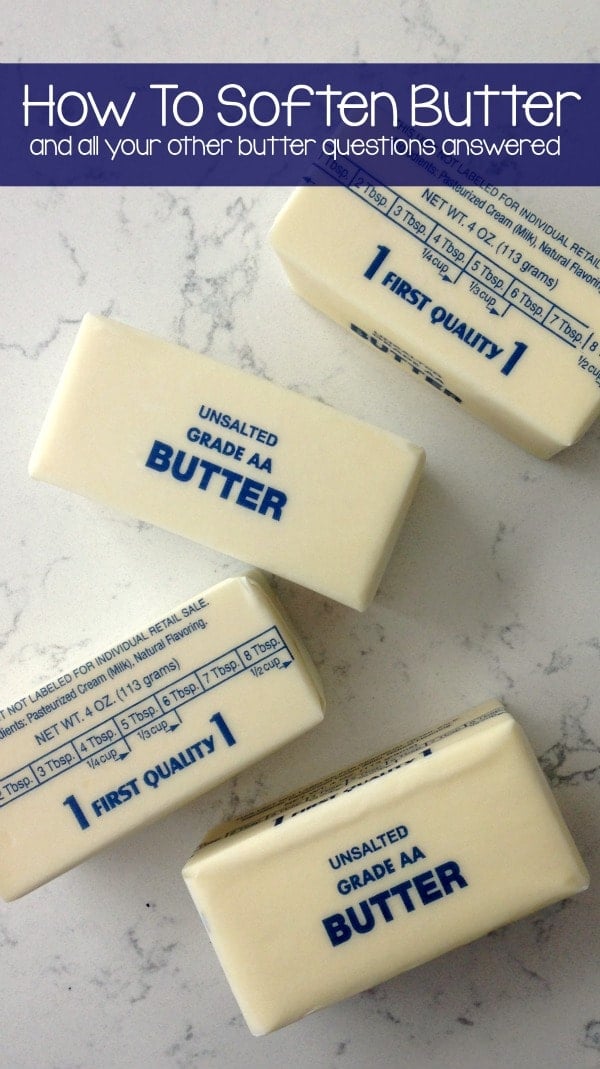 4 cubes of butter, wrapped and title "How to soften Butter"