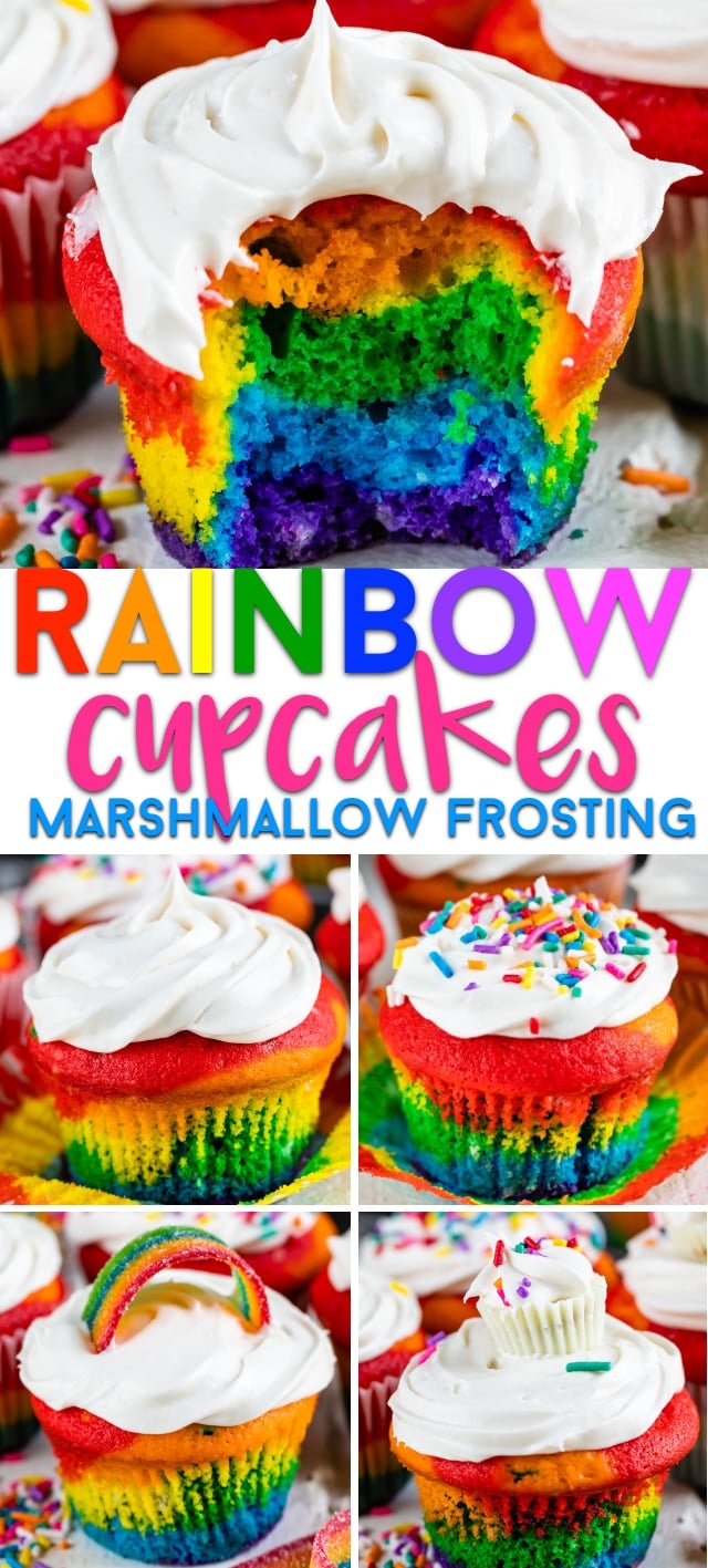 Rainbow cupcakes collage