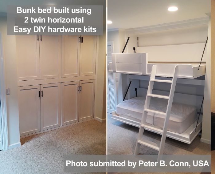 bunk murphy bed built using 2 twin size hardware kits