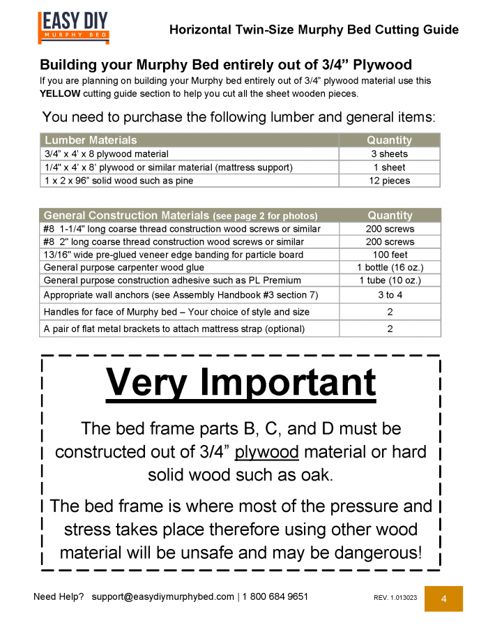 Items list for Twin horizontal Murphy bed